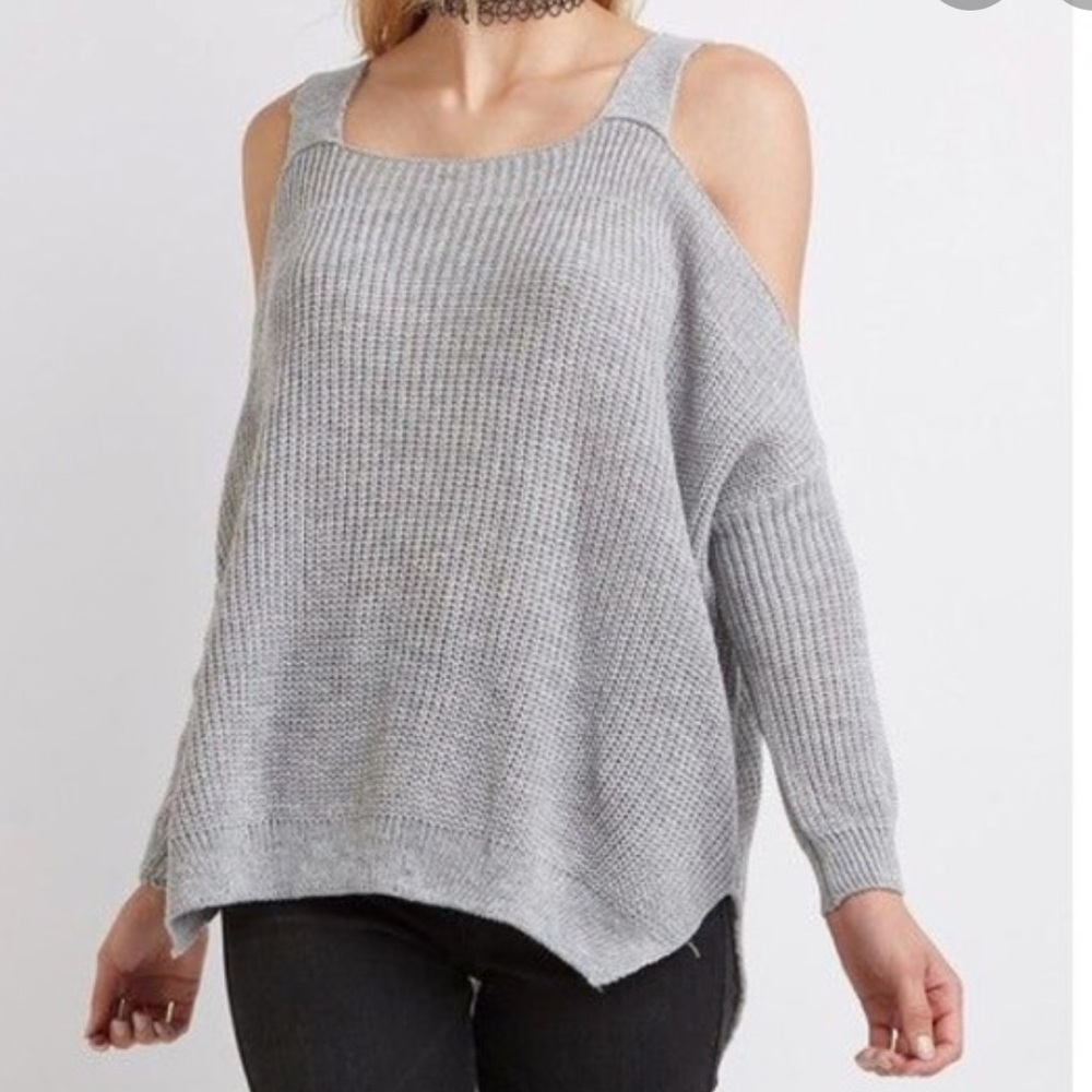 Charlotte Russe Cold shoulder grey knit sweater